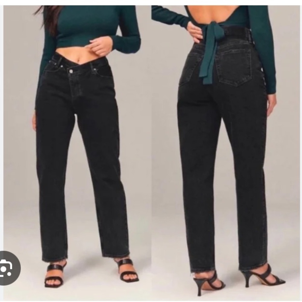 Abercrombie & Fitch black high rise dad jeans crossover waist size 31